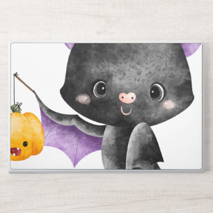 Cute Watercolor Baby Bat with Pumpkin Lantern Hall HP Laptop Skin