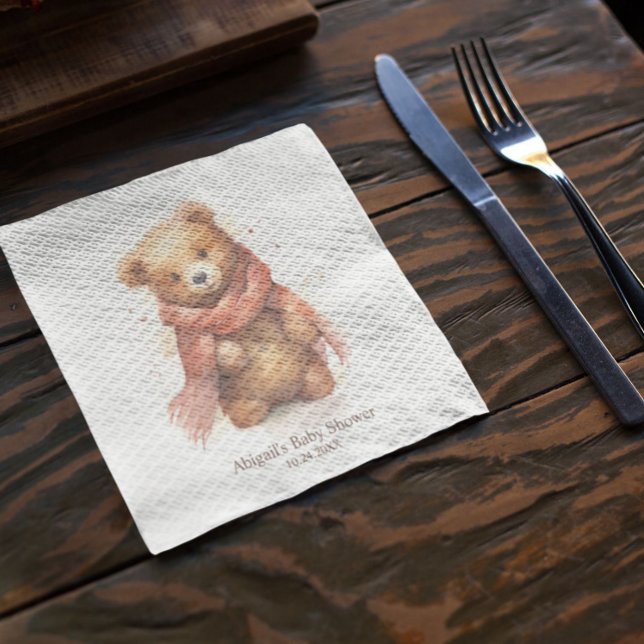 Cute Watercolor Baby Bear Baby Shower Napkins (Creator Uploaded)