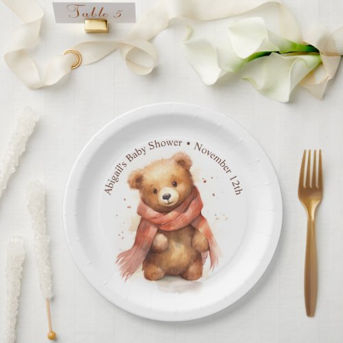 Cute Watercolor Baby Bear Baby Shower Paper Plates