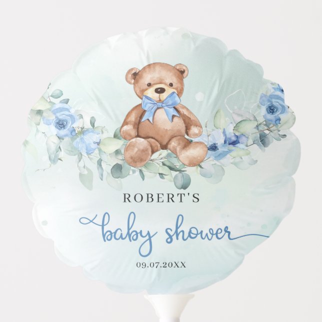 Cute watercolor baby bear blue beige balloons (Front)