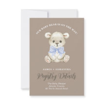 Cute Watercolor Baby Bear Blue Bow Gift Registry