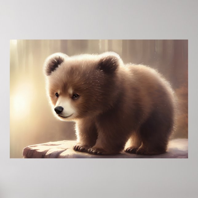 Cute watercolor baby bear cub poster (Front)