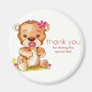 Cute Watercolor Baby Bear Girl Thank You Magnet