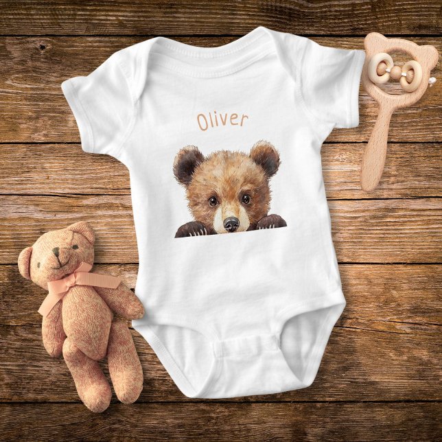 Cute Watercolor Baby Bear Personalized Bodysuit (Creator Uploaded)