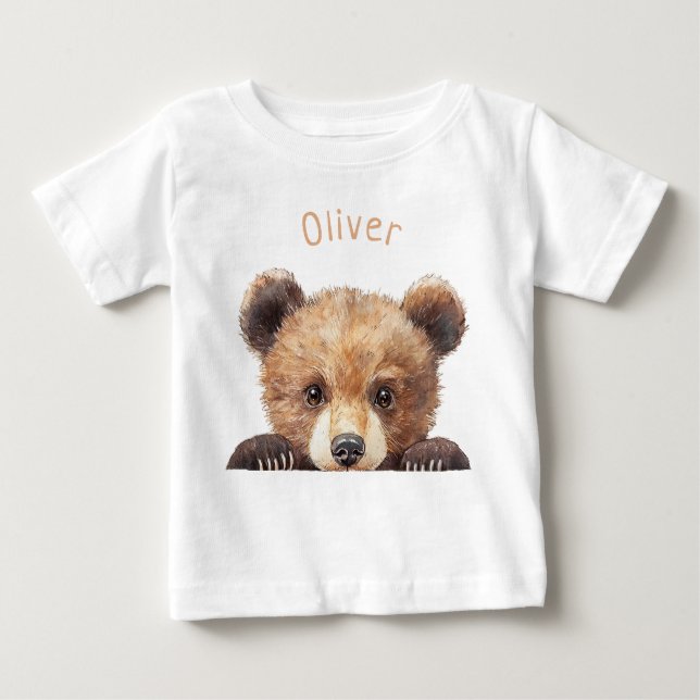 Cute Watercolor Baby Bear Personalized  T-Shirt (Front)