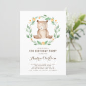 Cute Watercolor Baby Bear Woodland Kids Birthday Invitation (Standing Front)