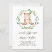 Cute Watercolor Baby Bear Woodland Kids Birthday Invitation (Front)