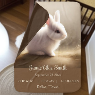 Cute watercolor baby bunny birth stats blanket
