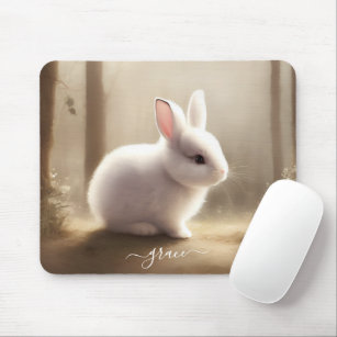 Cute watercolor baby bunny Mouse Pad With Name