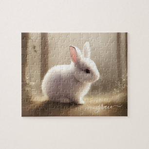 Cute watercolor baby bunny, name, jigsaw puzzle