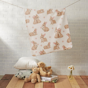 Cute Watercolor Baby Bunny Rabbit Pattern Blanket