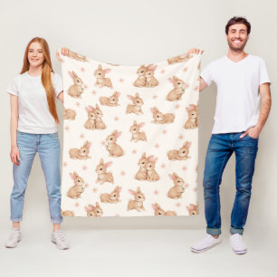 Cute Watercolor Baby Bunny Rabbit Pattern Fleece Blanket