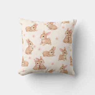 Cute Watercolor Baby Bunny Rabbit Pattern Throw Pillow