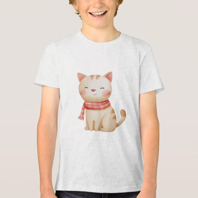 Cute Watercolor Baby Cat Nursery Illustration Tri-Blend Shirt (Front)
