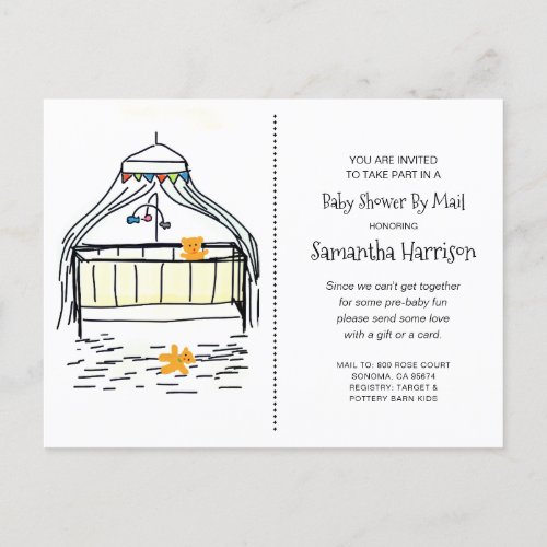 Cute Watercolor Baby Crib Baby Shower By Mail Invitation Postcard