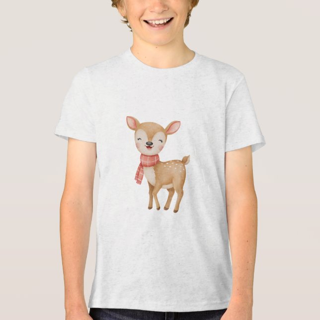 Cute Watercolor Baby Deer Nursery  Tri-Blend Shirt (Front)