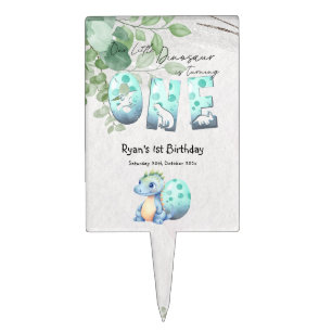 Cute Watercolor Baby Dinosaur 1st Birthday Cake Topper