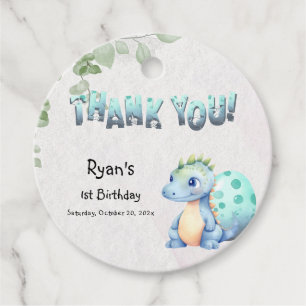Cute Watercolor Baby Dinosaur 1st Birthday Favor Tags