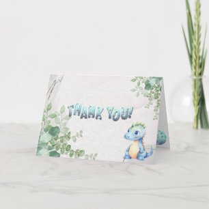 Cute Watercolor Baby Dinosaur 1st Birthday Letterpress Thank You Card