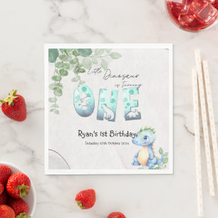 Cute Watercolor Baby Dinosaur 1st Birthday Napkins