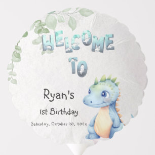 Cute Watercolor Baby Dinosaur 1st Birthday Party Balloon