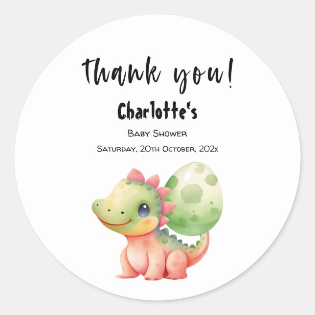 Cute Watercolor Baby Dinosaur Baby Shower Classic Round Sticker (Front)