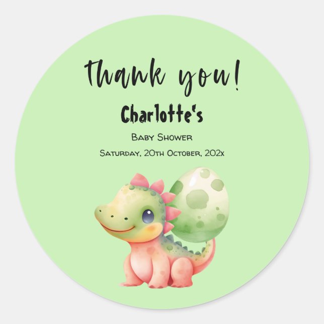 Cute Watercolor Baby Dinosaur Baby Shower Classic Round Sticker (Front)