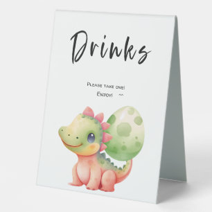 Cute Watercolor Baby Dinosaur Baby Shower Drinks Table Tent