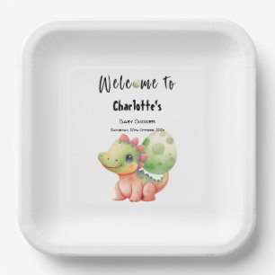 Cute Watercolor Baby Dinosaur Baby Shower Paper Plates