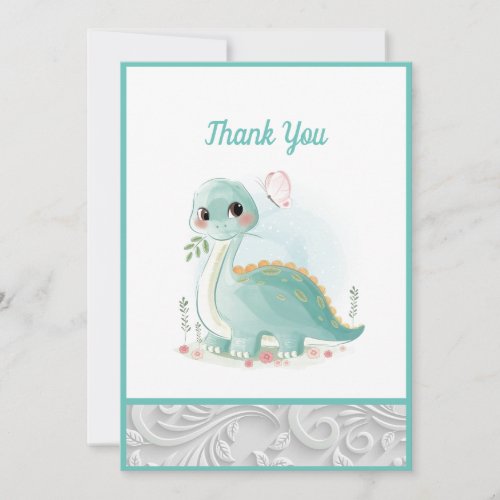 Cute watercolor Baby Dinosaur Green Thank You Card