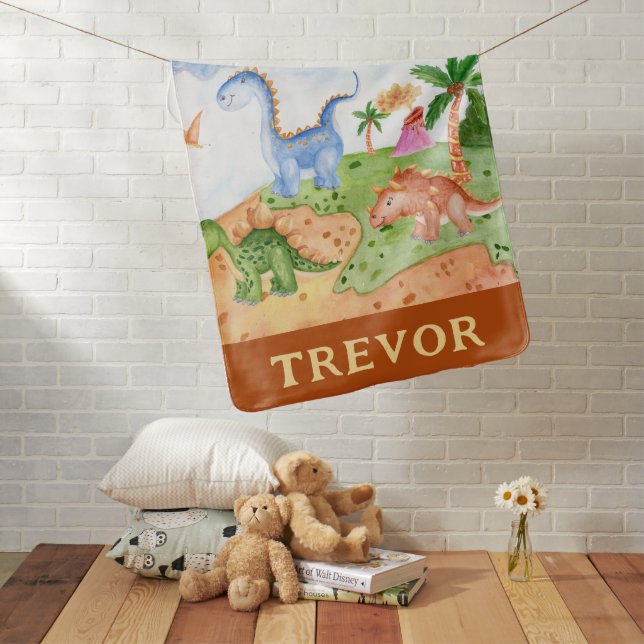 Cute Watercolor Baby Dinosaur Prehistoric Boys Baby Blanket (In Situ)