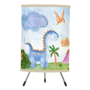 Cute Watercolor Baby Dinosaur Prehistoric Kids Tripod Lamp