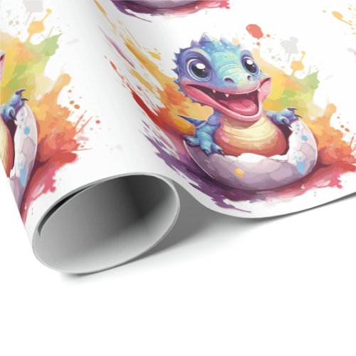 Cute Watercolor Baby Dinosaur  Wrapping Paper