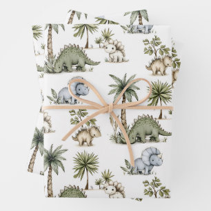 Cute Watercolor Baby Dinosaurs Wrapping Paper Sheets