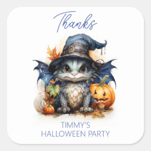 Cute Watercolor Baby Dragon Halloween Party Favor  Square Sticker