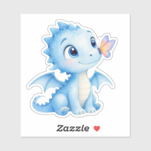 Cute Watercolor Baby Dragon With Butterfly Sticker