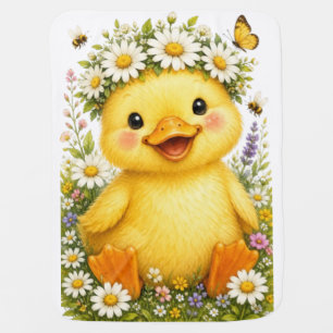 Cute Watercolor Baby Duck with Daisy Flower Crown Blanket