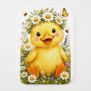 Cute Watercolor Baby Duck with Daisy Flower Crown Burp Cloth