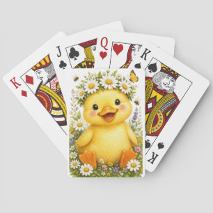 Cute Watercolor Baby Duck with Daisy Flower Crown Poker Cards
