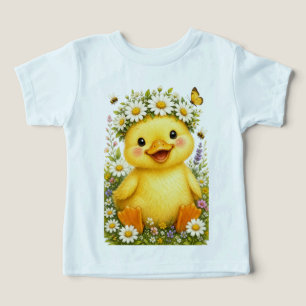 Cute Watercolor Baby Duck with Daisy Flower Crown Toddler T-shirt