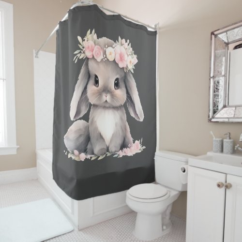 Cute Watercolor Baby Easter Bunny Graphic Girls Shower Curtain