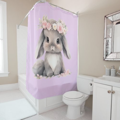 Cute Watercolor Baby Easter Bunny Graphic Girls  Shower Curtain