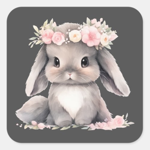 Cute Watercolor Baby Easter Bunny Graphic Girls  Square Sticker