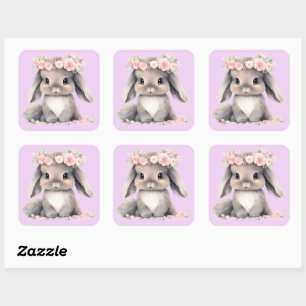 Cute Watercolor Baby Easter Bunny Graphic Girls Square Sticker