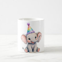 Cute Watercolor Baby Elephant Birthday Party Hat A