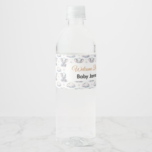 Cute Watercolor Baby Elephant Blue Boy Water Bottl Bottle Label