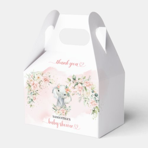 Cute watercolor baby elephant blush and gold favor boxes