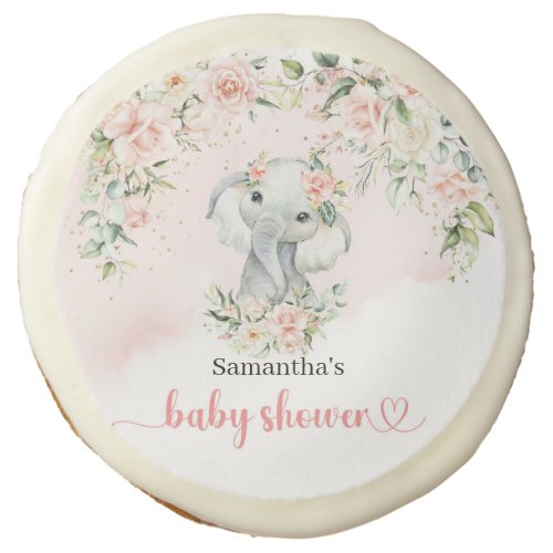 Cute watercolor baby elephant blush and gold sugar cookie