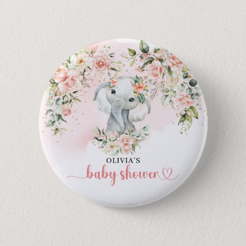 Cute watercolor baby elephant blush eucalyptus button
