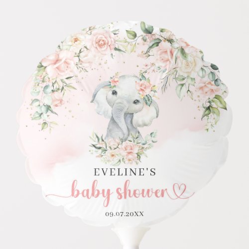Cute watercolor baby elephant blush flowers gold balloon